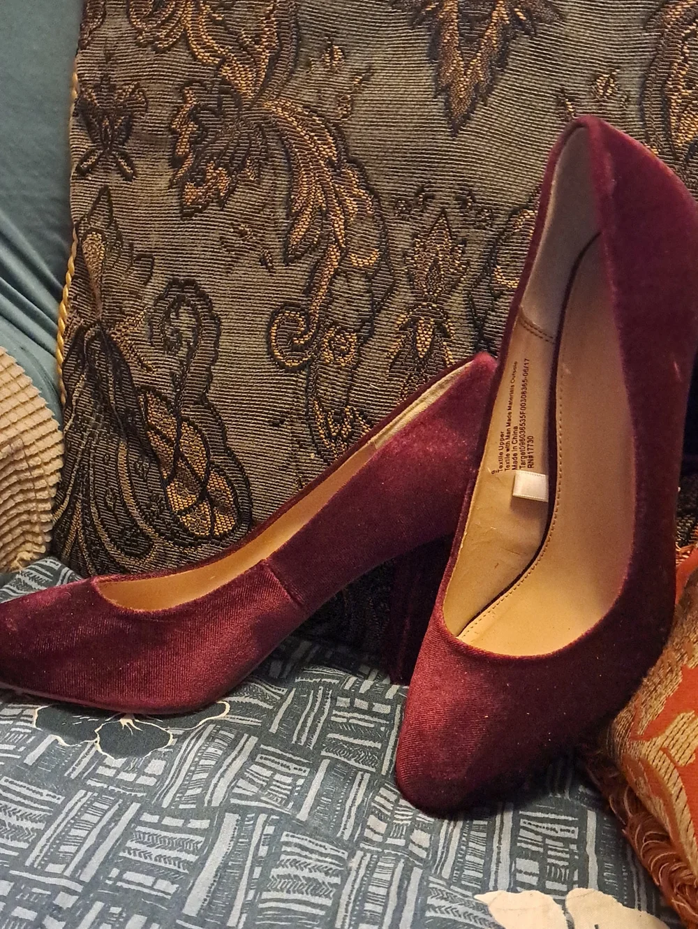 a new day Burgundy Velvet Block Heel Pumps